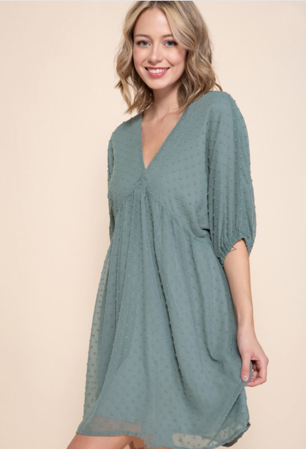 Savanna Swiss Dot Sea Foam Baby Doll Dress