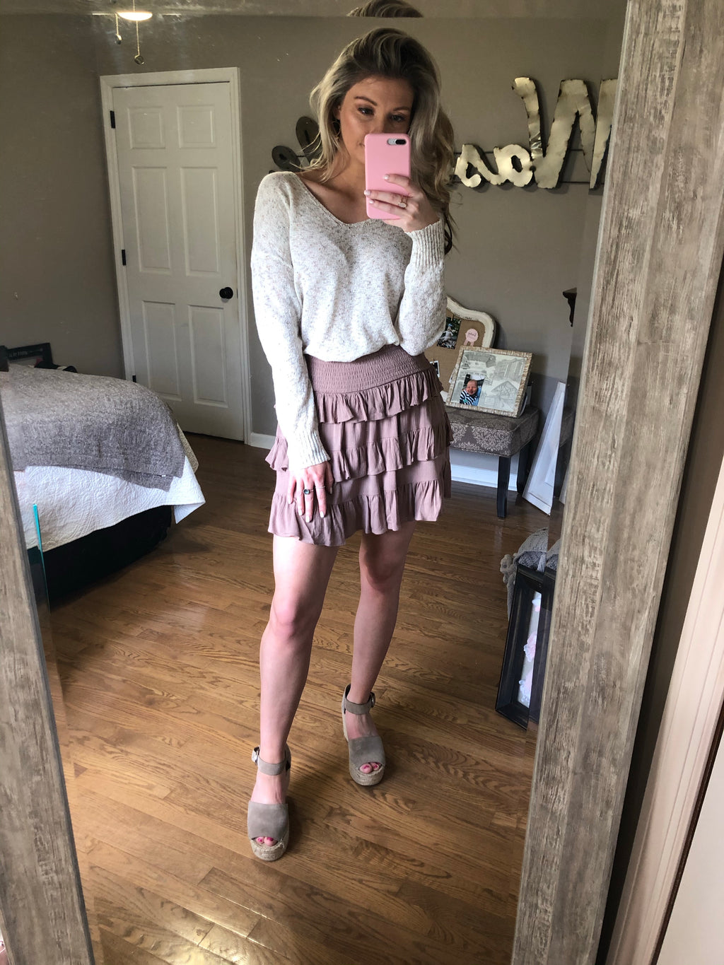 Abby Oatmeal V Neck Knit Top